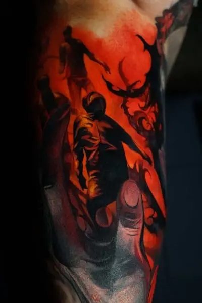 Surrealism tattoo by Alexander Kuzmin at Requiem Tattoo Shropshire, freshly finished work, portfolio piece 5
