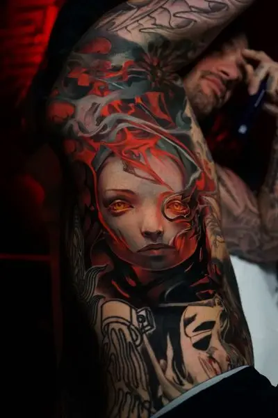 Surrealism tattoo by Alexander Kuzmin at Requiem Tattoo Shropshire, freshly finished work, portfolio piece 9