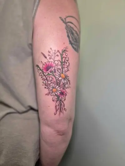 Fine line and neo-traditional colour tattoo by Kim at Requiem Tattoo Shropshire, portfolio piece 5