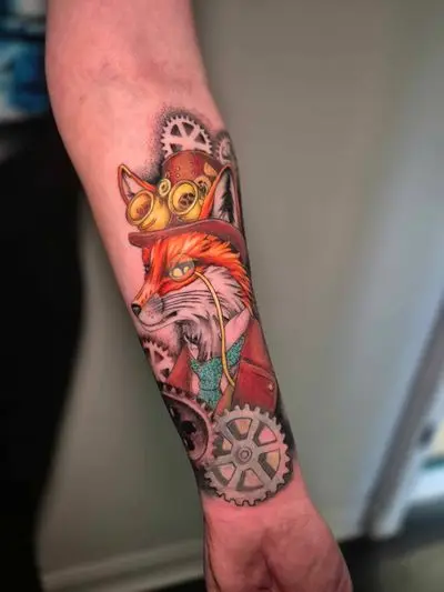 Fine line and neo-traditional colour tattoo by Kim at Requiem Tattoo Shropshire, portfolio piece 7