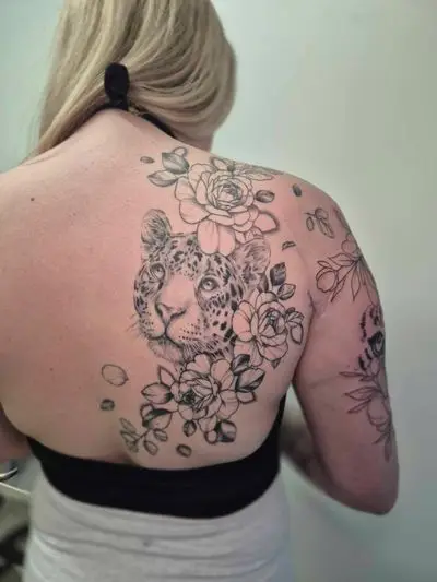Fine line and neo-traditional colour tattoo by Kim at Requiem Tattoo Shropshire, portfolio piece 8