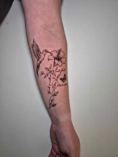 Fine line and neo-traditional colour tattoo by Kim at Requiem Tattoo Shropshire, portfolio piece 9
