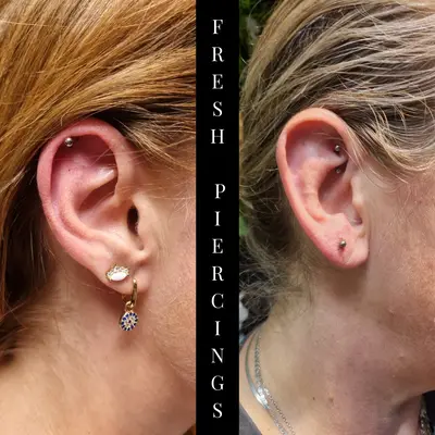 Piercing with implant-grade jewellery by The Needle Stack at Requiem Tattoo Shropshire, portfolio image 7